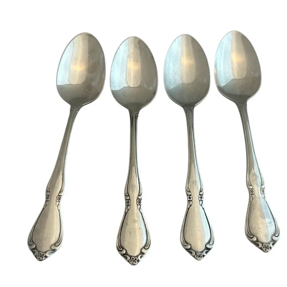Oneidacraft Deluxe Stainless Flatware Set Chateau Floral 4 Tea Spoons Small Size